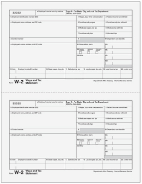 W-2 Copy C/2 for Employee/State/Local (50 Laser Cut Sheets)